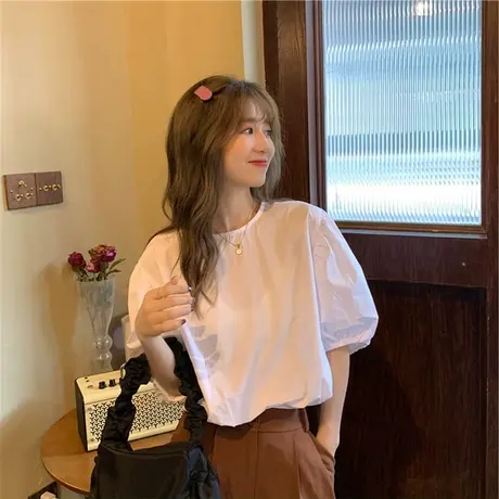 2023年早春夏季新款甜辣风别致上衣服设计感小众泡泡袖短袖t恤女商品大图