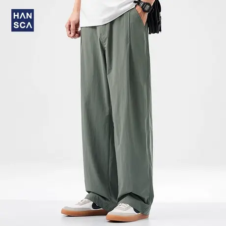 hansca垂感纯色休闲裤男夏季新款简约百搭街头潮牌宽松直筒长裤子商品大图
