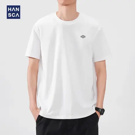 hansca 40支双纱纯棉短袖T恤男2025夏季新款简约刺绣百搭休闲上衣商品大图