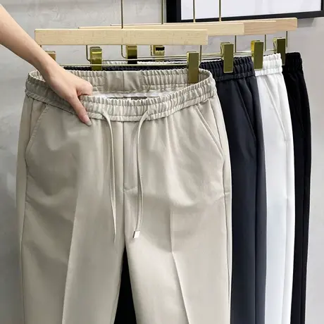 松紧腰春秋季男士裤子垂感商务休闲小西裤男直筒百搭九分裤休闲裤商品大图
