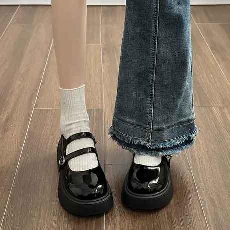 厚底小皮鞋女2023年夏季新款百搭一字扣玛丽珍鞋仙女风配裙子单鞋商品大图
