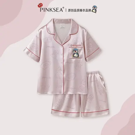 Pinksea冰丝睡衣女款短袖短裤夏季套装2025新款夏天女士家居服商品大图