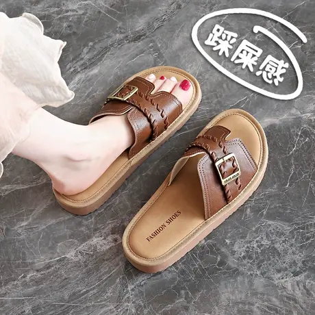 高级感法式真皮凉拖鞋女士夏季外穿复古一字拖2025新款休闲沙滩鞋商品大图