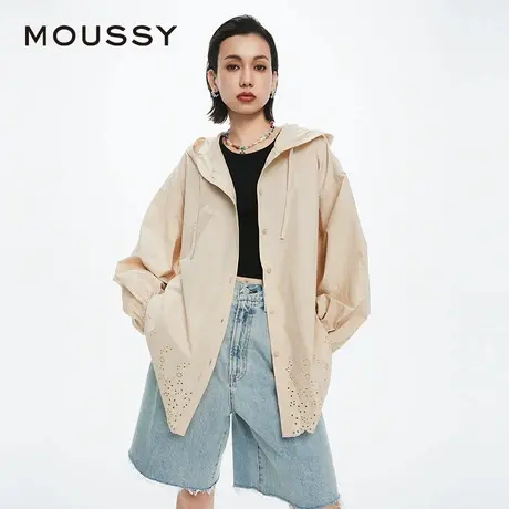 MOUSSY 夏季新品日系休闲风镂空连帽衬衫外套女028HSZ30-1731图片