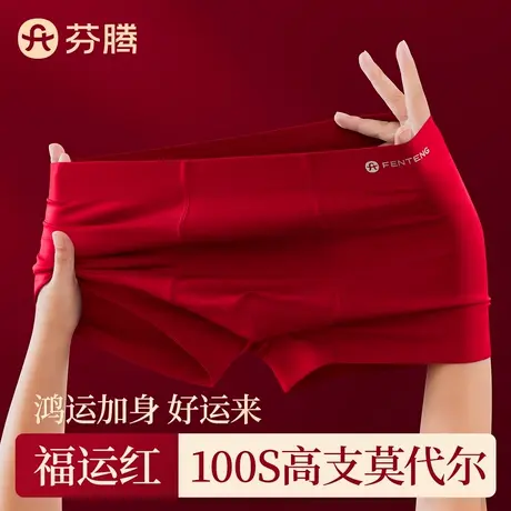 芬腾本命年红色内裤男士莫代尔抗菌2025蛇年平角结婚礼物四角裤头商品大图