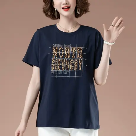 短袖t恤女夏季加肥加大码女装宽松纯棉百搭烫钻减龄显瘦半袖体恤商品大图