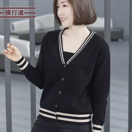 2023新款冬装V领针织衫开衫外套女装宽松中年妈妈长袖毛衣外穿商品大图