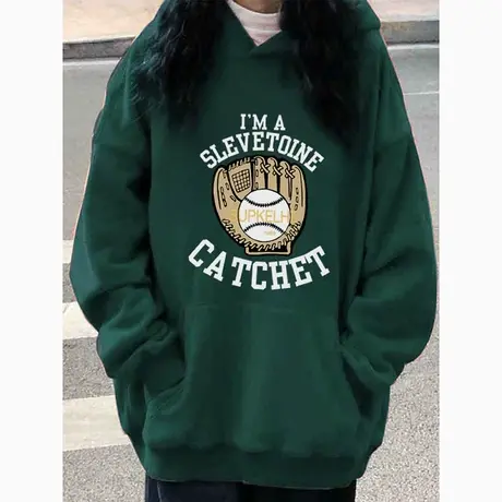 美式复古oversize大码慵懒风绿色卫衣女潮牌ins秋冬加绒连帽外套图片