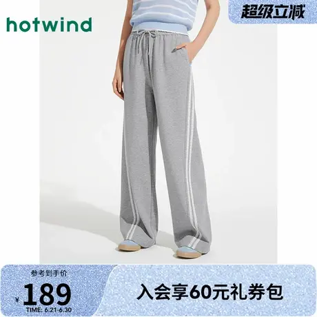 女士休闲阔腿裤热风2025年夏季新款女士拼花边直筒裤宽松显瘦百搭商品大图