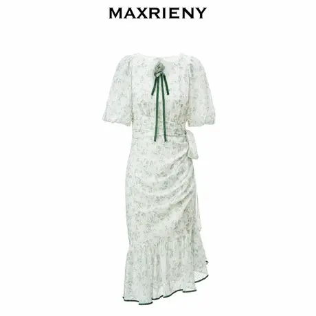 【奥莱】MAXRIENY度假浪漫绿花连衣裙夏季裙子图片
