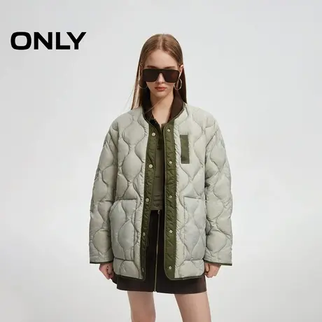 ONLY2025冬季新款90白鸭绒百搭轻盈撞色拼条设计宽松羽绒服女图片