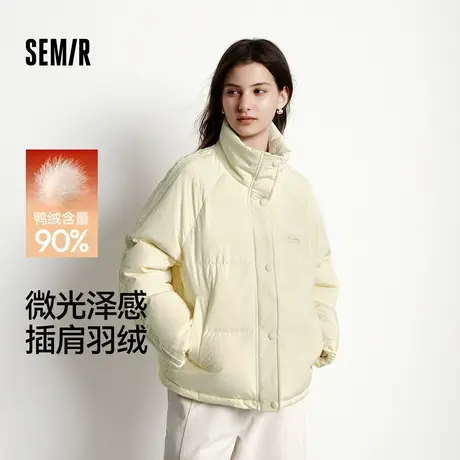 森马羽绒服女肌理拼接条纹学院风2025冬新款立领宽松插肩袖面包服图片
