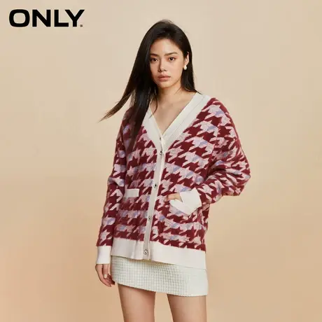 【ONLY奥莱】秋季气质百搭千鸟格宽松V领开衫针织衫女商品大图