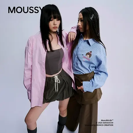 MOUSSY&Monchhichi合作款2025秋季新品条纹长袖衬衫028IAA01-1029图片