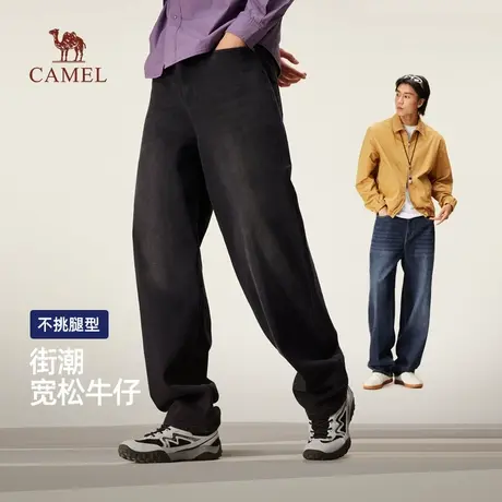 骆驼男装秋季2025新款阔腿男士牛仔裤黑色美式怀旧复古宽松长裤子商品大图