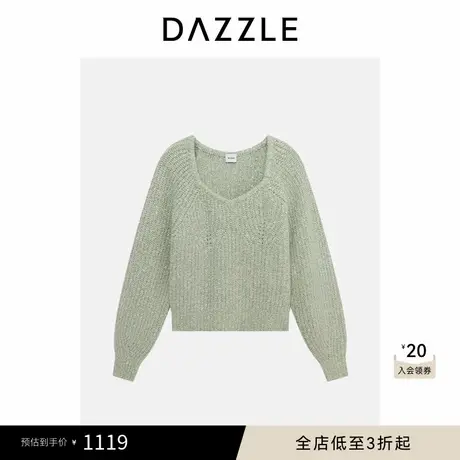 DAZZLE 地素奥莱毛衣2025年春季浅绿色棉混纺针织长袖套衫针织衫图片