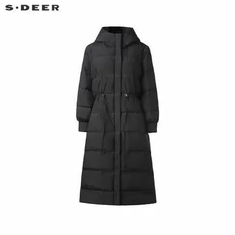 sdeer圣迪奥冬季女装高领连帽收腰宽松长款羽绒服S24482408商品大图