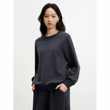 JUZUI玖姿休闲运动风圆领H型针织卫衣女2026春季新款JLGC82101图片