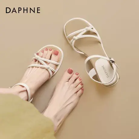 达芙妮露趾凉鞋女夏季2026新款外穿法式配裙子一字带罗马女鞋粗跟图片