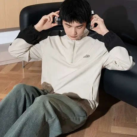 唐狮秋季新款男外套立领拉链套头上衣拼接撞色夹克外套运动TM商品大图