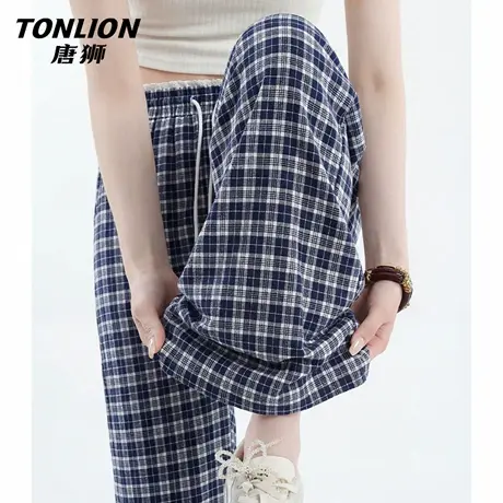 唐狮官方格纹阔腿裤女2026新款春薄款裤子宽松直筒裤美式休闲裤VC商品大图