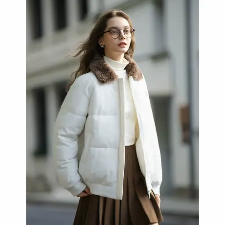 唐狮秋冬季短款棉衣女左胸刺绣撞色仿羊羔绒翻领面包服时尚潮TUTA图片