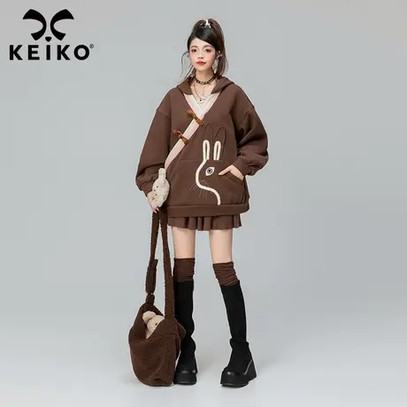 KEIKO 新中式改良系列卫衣女加绒2023秋冬慵懒风小众加厚连帽外套商品大图