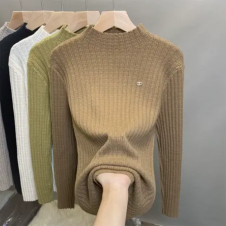 半高领毛衣女打底衫2023秋冬新款套头外穿针织衫长袖内搭修身上衣商品大图