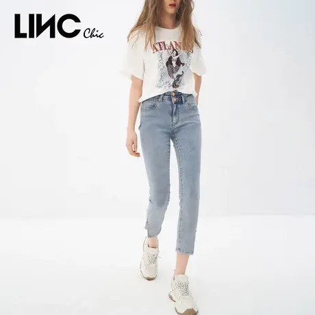 LINC金羽杰裤子女弹力修身小脚9分直筒长裤牛仔裤女S211JE184图片