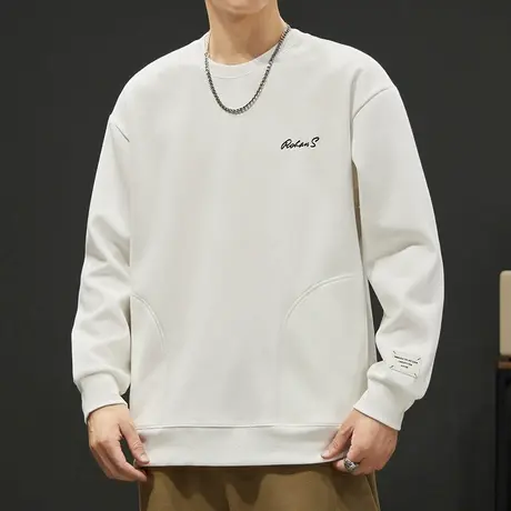 春秋款宽松潮牌重磅长袖上衣秋冬季男士新款无帽套头打底圆领卫衣商品大图