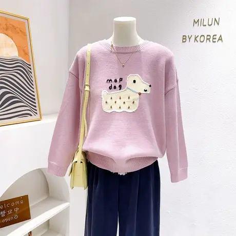 ins奶呼呼温柔软糯毛衣韩国东大门可爱学院风加厚秋冬圆领针织衫图片