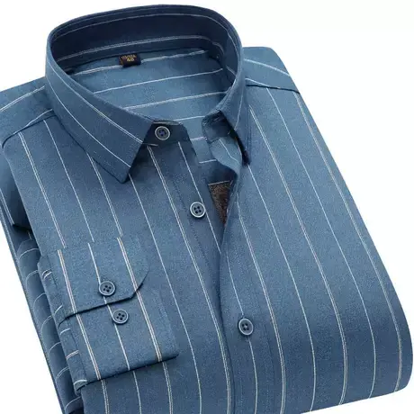 深海2023新款衬衫男士长袖秋冬衬衣条纹加绒加厚保暖商务休闲修身图片