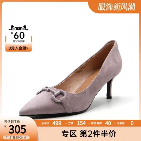 C.BANNER/千百度经典法式浅口尖头高跟鞋复古马衔扣气质单鞋图片