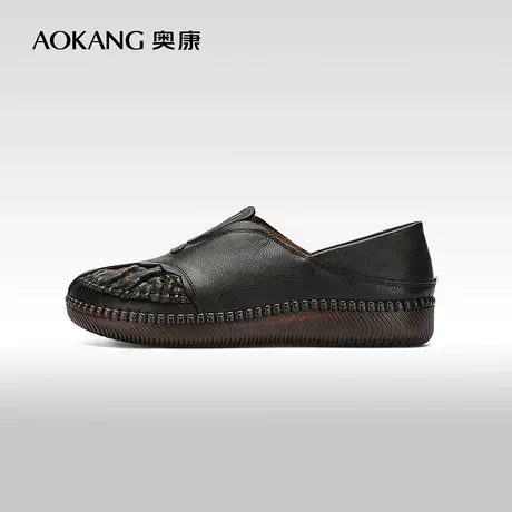 【门店发货】奥康女鞋春秋款真皮女单鞋时尚百搭平底一脚蹬奶奶鞋商品大图