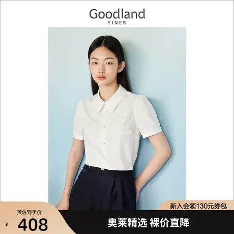 音儿美地女装2023夏季新款时尚立体玫瑰POLO领休闲衬衫短袖上衣商品大图