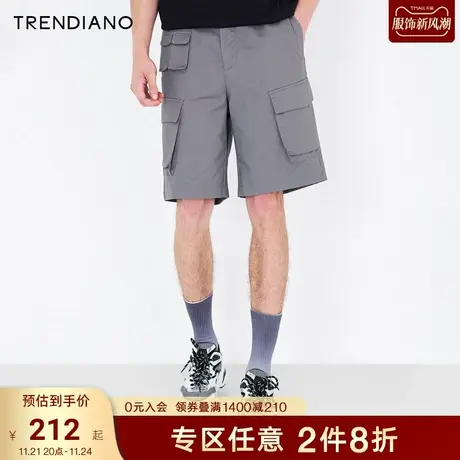 TRENDIANO潮牌官方夏季男装多口袋工装裤纯棉灰色宽松型短裤男商品大图