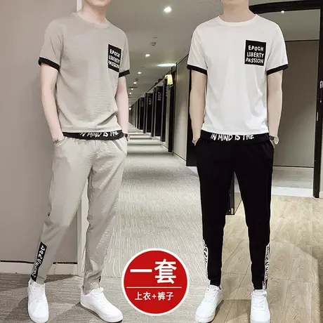夏季套装男士短袖t恤冰丝潮流韩版休闲搭配帅气一套衣服潮牌男装商品大图