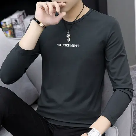 莫代尔长袖t恤男士秋季ins潮牌薄款内搭打底衫上衣服体恤秋衣男生商品大图