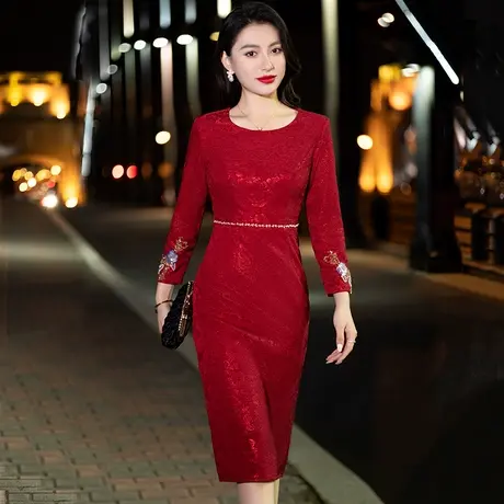 女方妈妈婚礼高贵晚礼服冬季结婚喜婆婆婚宴装喜服小个子平时可穿图片