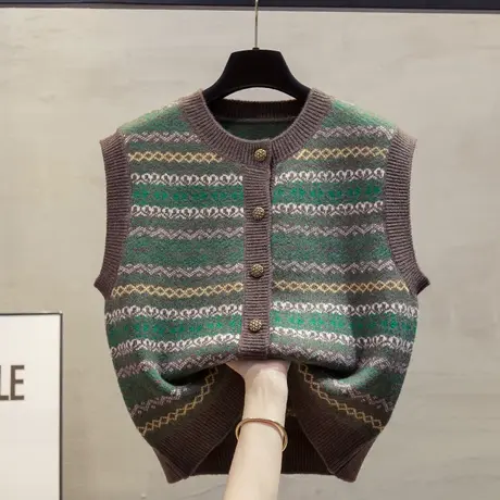 圆领针织开衫马甲背心女2023秋装新款宽松外穿马夹叠穿毛衣坎肩潮商品大图