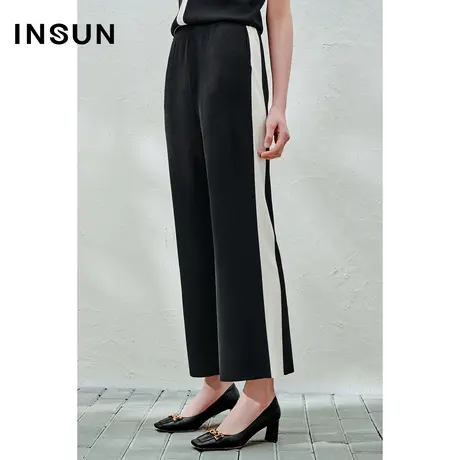 INSUN恩裳专选夏季挺括侧边撞色直筒休闲裤商品大图
