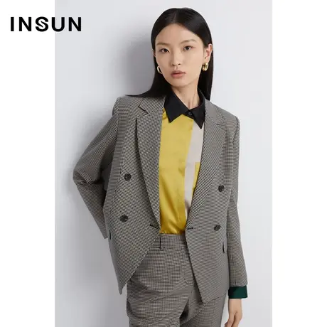 INSUN恩裳线上专选秋季千鸟格双排扣修身西装外套商品大图