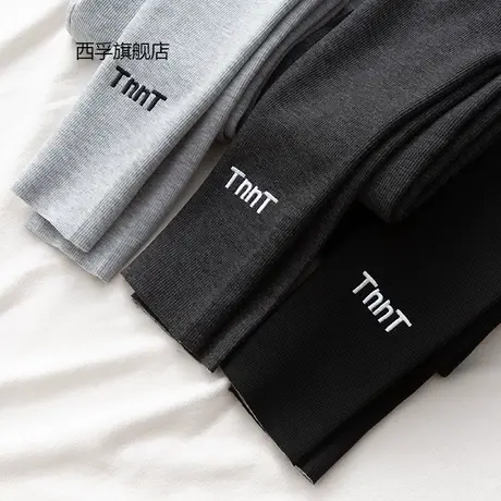 秋冬季新款加绒加厚纯棉螺纹绣字高腰打底裤女外穿紧身裤韩版商品大图