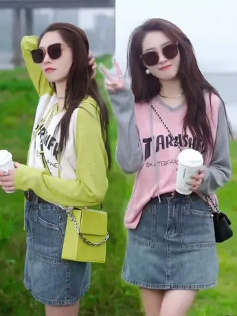 美式插肩连帽印花长袖薄款针织衫女2023夏季新款时尚洋气防晒上衣商品大图