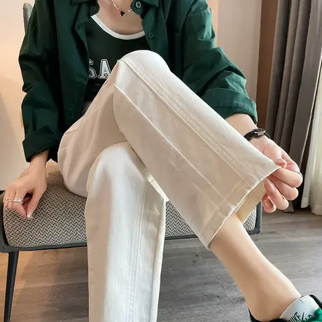 直筒牛仔裤女春秋装2023年新款高腰宽松白色九分裤子小个子烟管裤商品大图