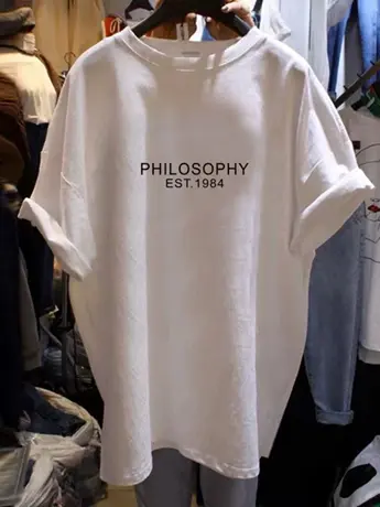 夏季创意字母印花短袖T恤女宽松中性风圆领上衣ins百搭设计感小众图片