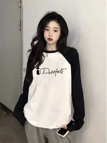 2023早秋新款欧货女装仿棉长袖t恤冬季美式复古内搭打底衫上衣服商品大图