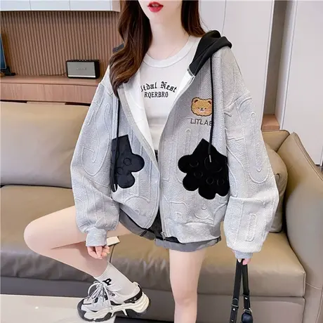 早秋装连帽卫衣女春秋季韩版宽松大码初秋薄款带帽小个子开衫外套商品大图