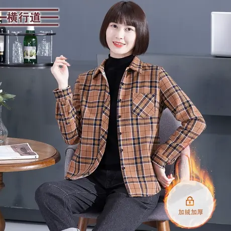 加绒厚款保暖外套宽松衬衫格子衬衣格子女外套2025春季妈妈装外搭图片