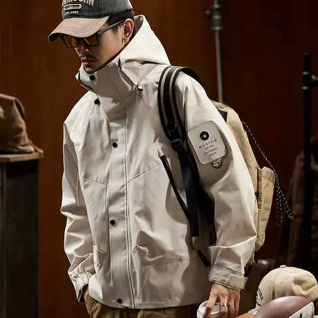 户外大码潮流工装外套百搭潮流复古外套休闲男秋冬款连帽外套男图片